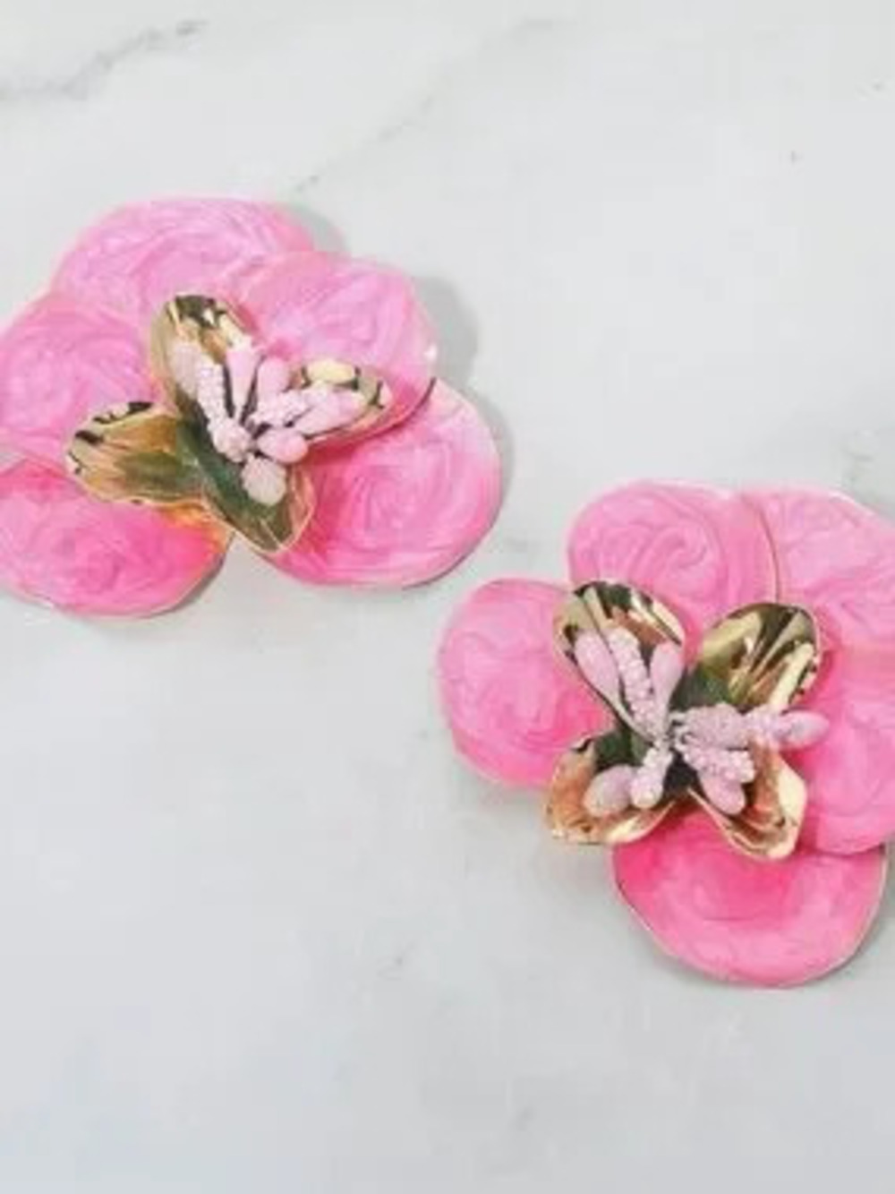 Oversized Pink Floral Statement Earrings (5584)